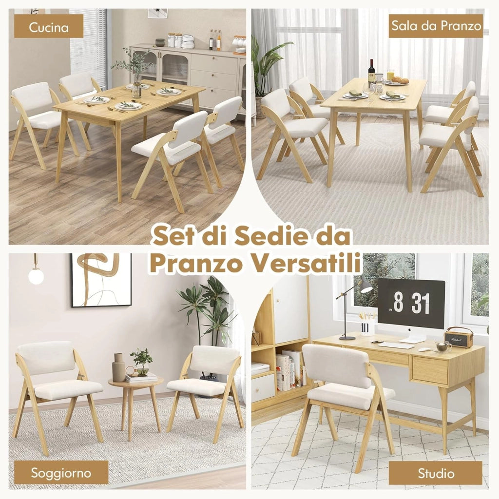 Set 2 Sedie da Pranzo, Sedia da Cucina Pieghevole con Gambe in Legno di Gomma, Sedile e Schienale Imbottiti, Sedia Portatile per Casa Ufficio Matrimonio, Portata 160 kg (Naturale)