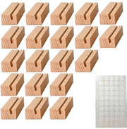 Sostegni per foto in legno, 20 pezzi - Sostegni in legno per cartelle di benvenuto con doppia adesiva e funzione di menu.