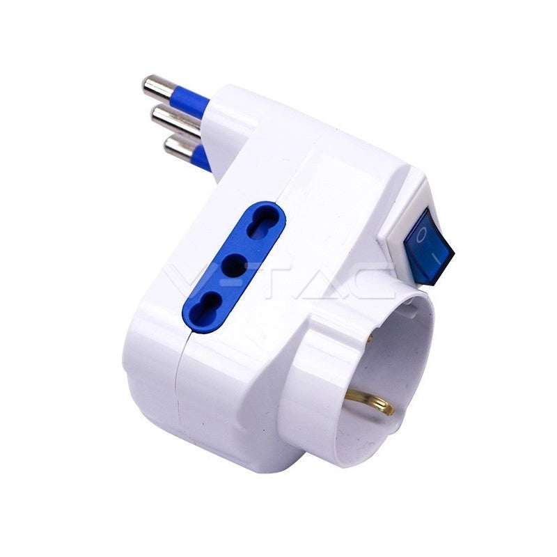Spina Adattatore 16A 2 Prese 2p + T 10/16A Bipasso + 1 preca/Schuko con interruttore
