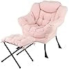 Poltrona Relax con Poggiapiedi, Poltrona da Lettura con Cuscino per Testa, Poltrona Moderna con Schienale e Seduta Imbottiti, Braccioli e Tasca di Stoccaggio, Portata 150 kg (Cashmere Rosa)