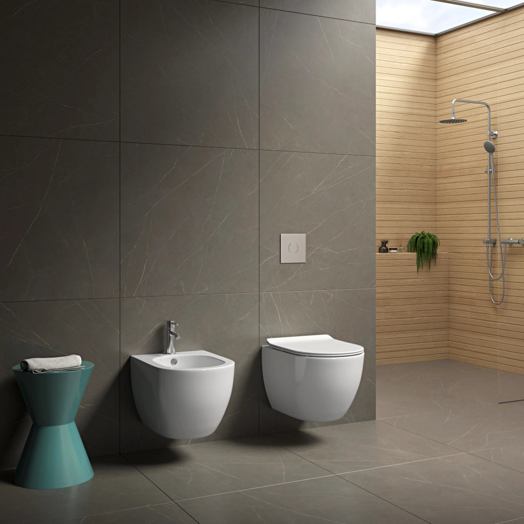 Sanitari sospesi SALVASPAZIO WC e Bidet in Ceramica Copriwater soft-close LEVANTE Bianco