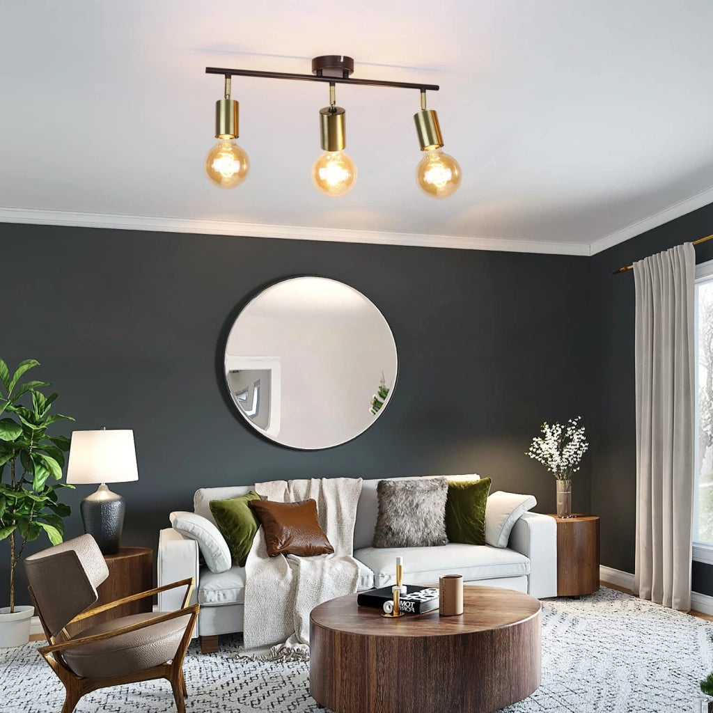 ZMH Faretto da soffitto retrò 3 luci E27 nero oro rotativi stile industriale moderno per cucine corridoi sale pranzo