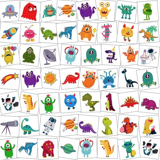 Tatuaggi temporanei per bambini - Spazi/Dinosauri - 4,5 x 4,5 cm