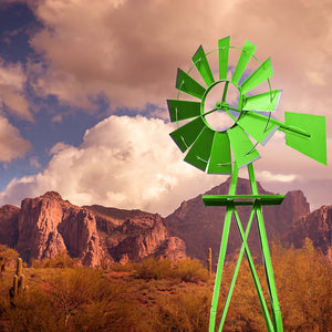 Mulino a vento da giardino stile USA verde, altezza 245 cm, Ruota a vento con cuscinetti a sfera