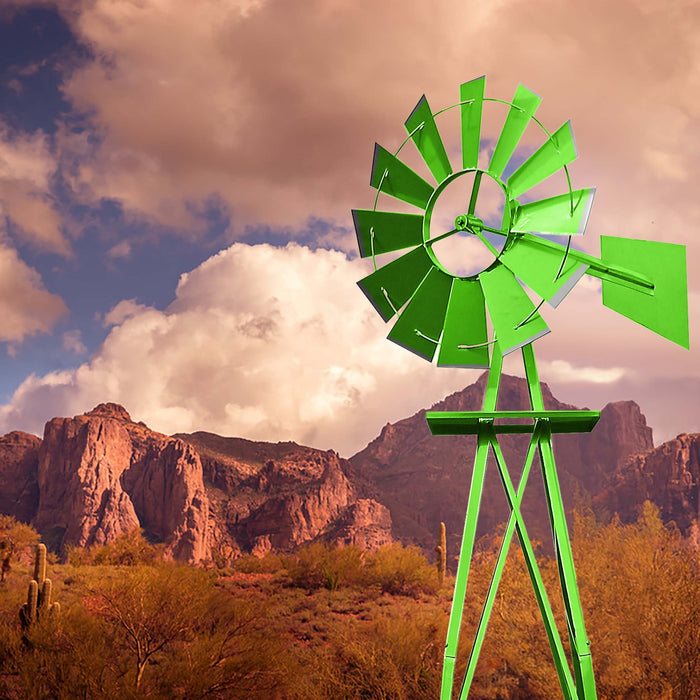 Mulino a vento da giardino stile USA verde, altezza 245 cm, Ruota a vento con cuscinetti a sfera