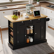 Carrello da cucina con piano ribaltabile e ruote, 3 cassetti, 2 vani con ante, per cucina, in MDF, natural e nero