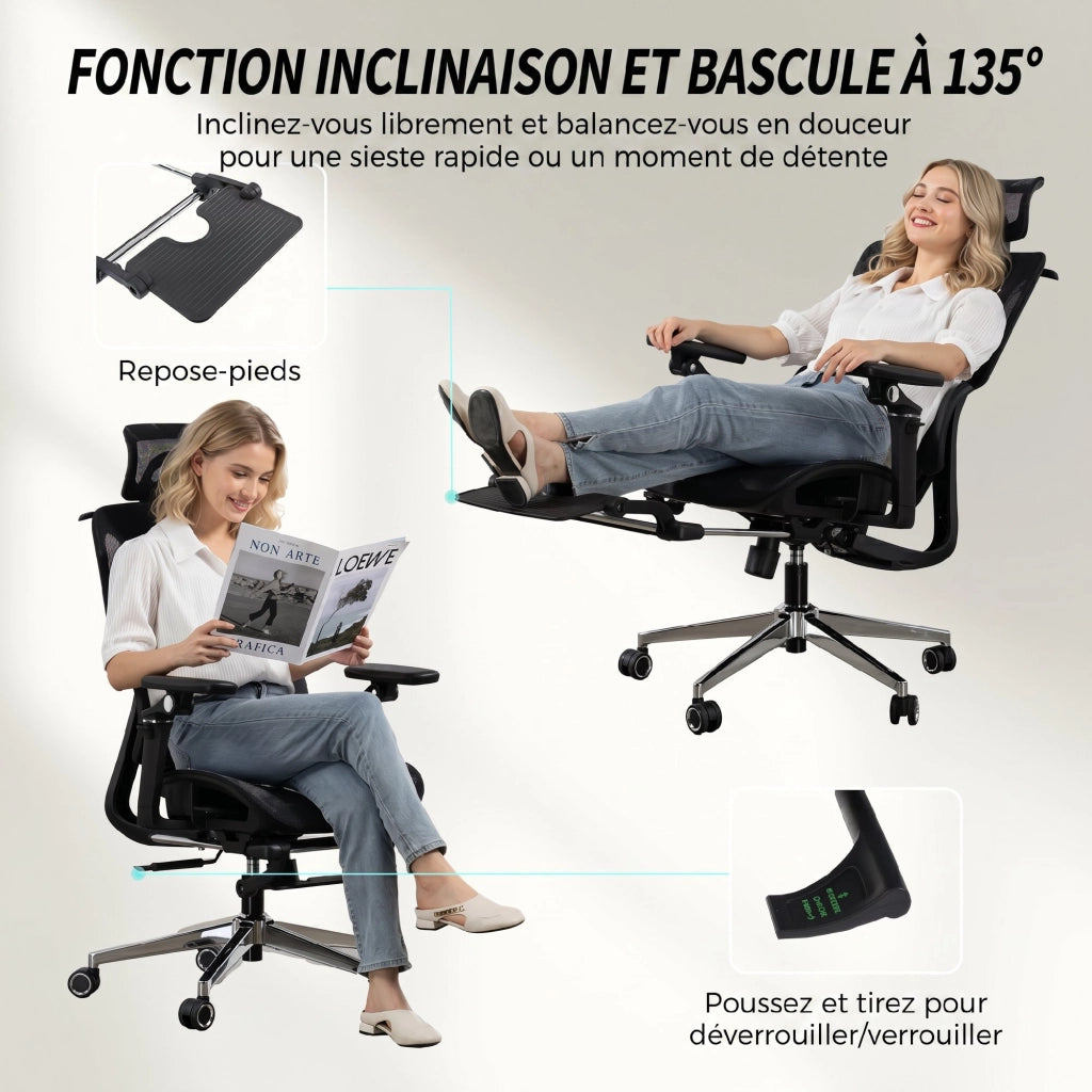 Sedia da Ufficio Ergonomica ¨C Xylo ¨C Braccioli 6D, Poggiatesta e Seduta Regolabili, Nero