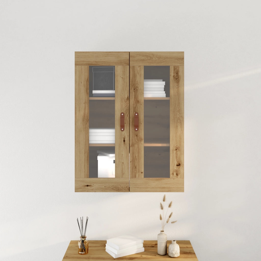Mobile a muro  con porte in vetro rovere artigianale 69,5x34x90 cm