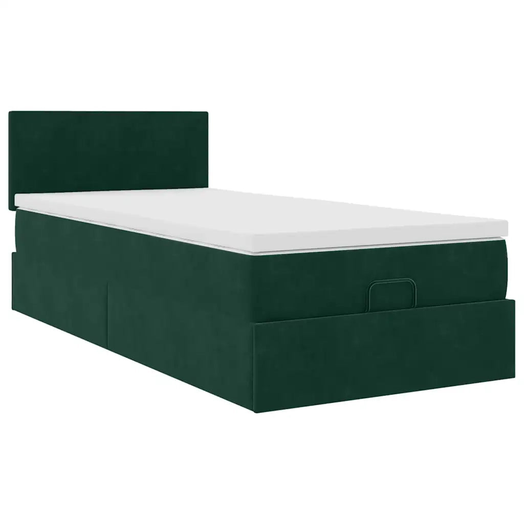 Pouf Letto con Materasso e LED Verde Scuro 90x200cm in Velluto