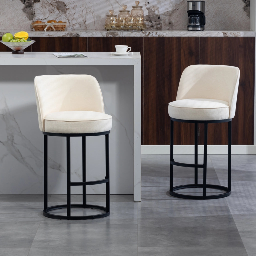 Sgabelli da Bar Set 2 Pezzi ¨C MINIMAL ¨C Seduta Imbottita in Tessuto, Gambe in Metallo Nero
