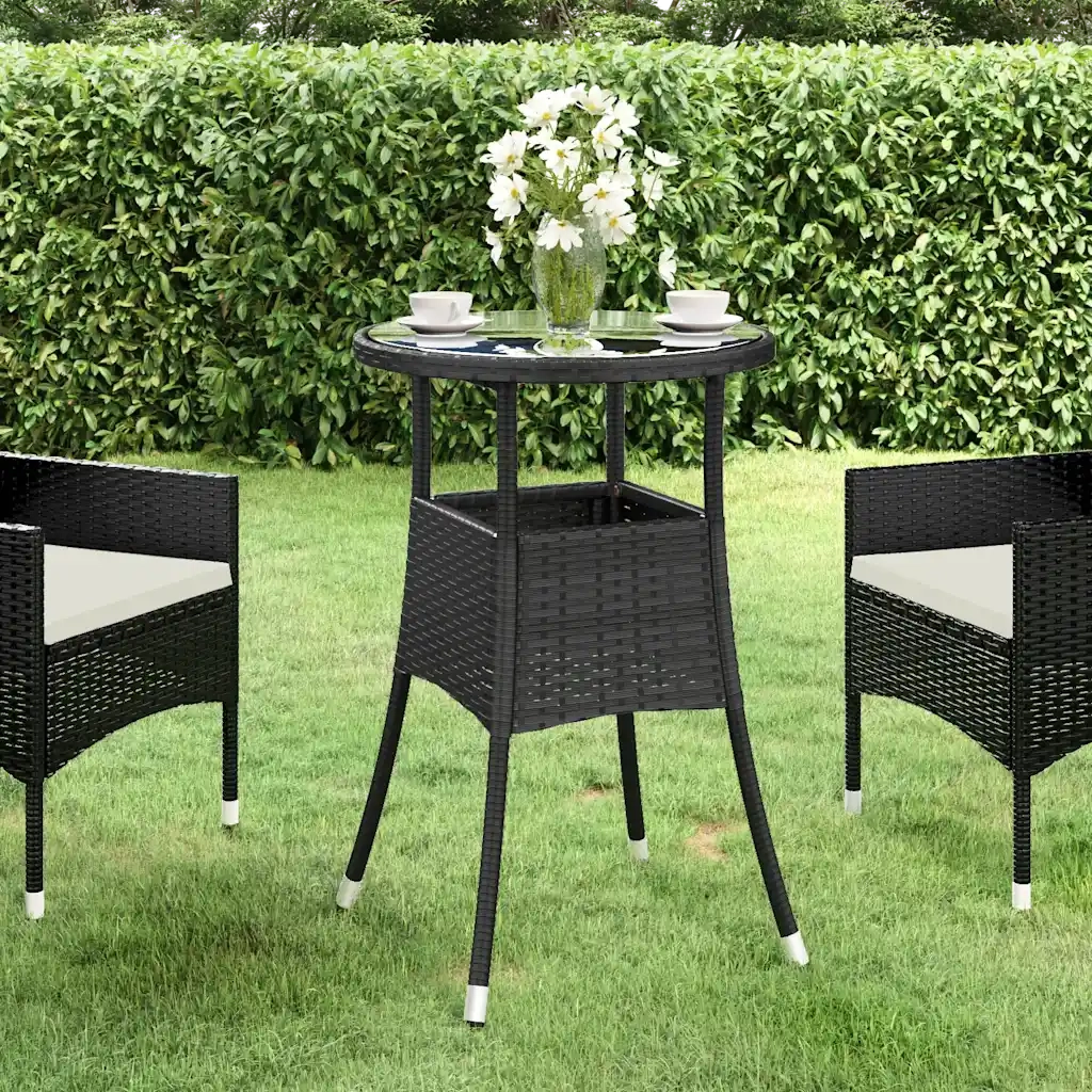Tavolo da Giardino | Tavolino da esterno ?60x75 cm Vetro Temperato e Polyrattan Nero