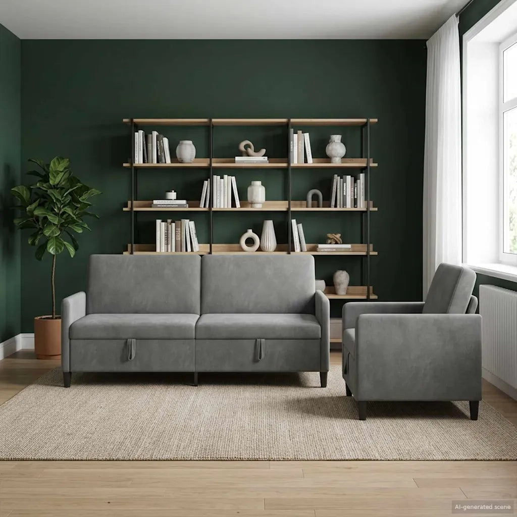 Set di Divani con Storage 2 pz Grigio Scuro Poliestere 3429247