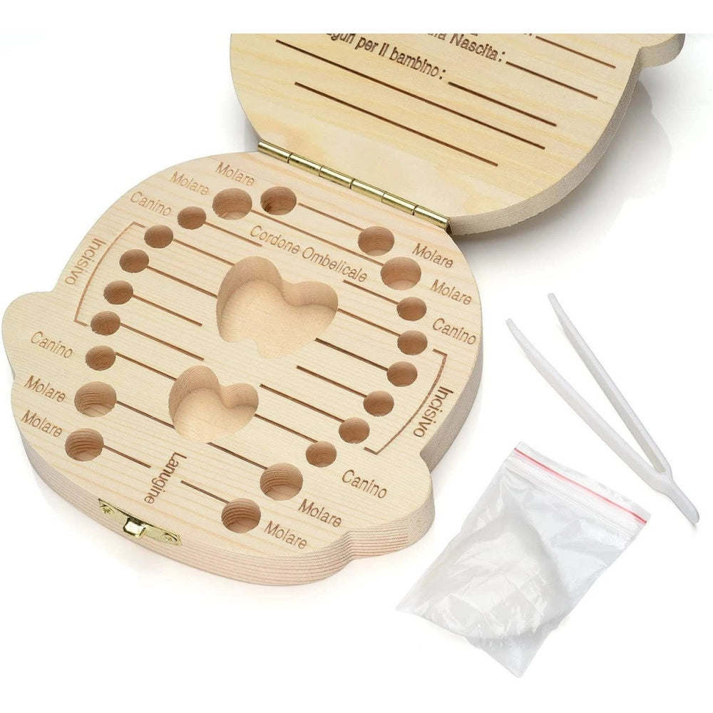 Trade Shop - Porta Dentini Scatola In Legno Per Bambino Maschietto Cofanetto Ricordi Neonato -