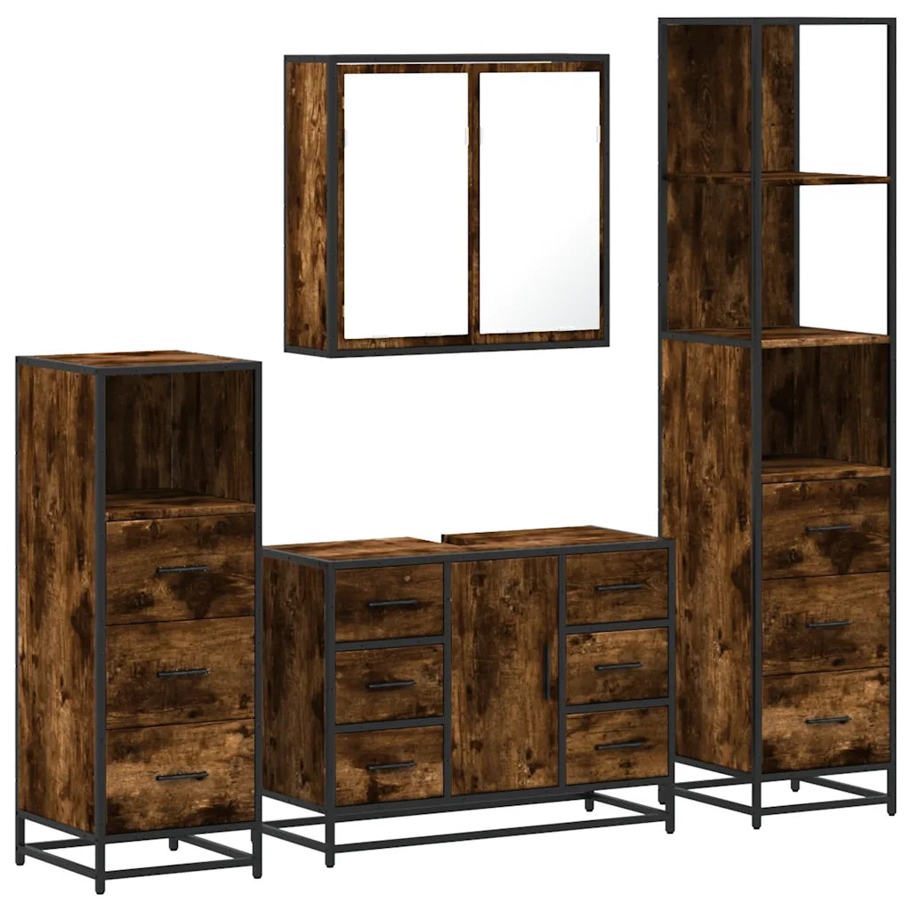 vidaXL Set Mobili da Bagno 4 pz Rovere Fumo in Legno Multistrato