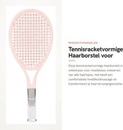 Spazzola per capelli a forma di racchetta da tennis - adatta a tutti i tipi di capelli - realizzata in ABS di alta qualità - setole in pelo di maiale duraturo - manico comodo - setole per capelli