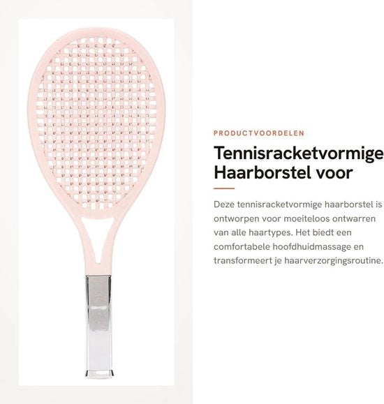 Spazzola per capelli a forma di racchetta da tennis - adatta a tutti i tipi di capelli - realizzata in ABS di alta qualità - setole in pelo di maiale duraturo - manico comodo - setole per capelli