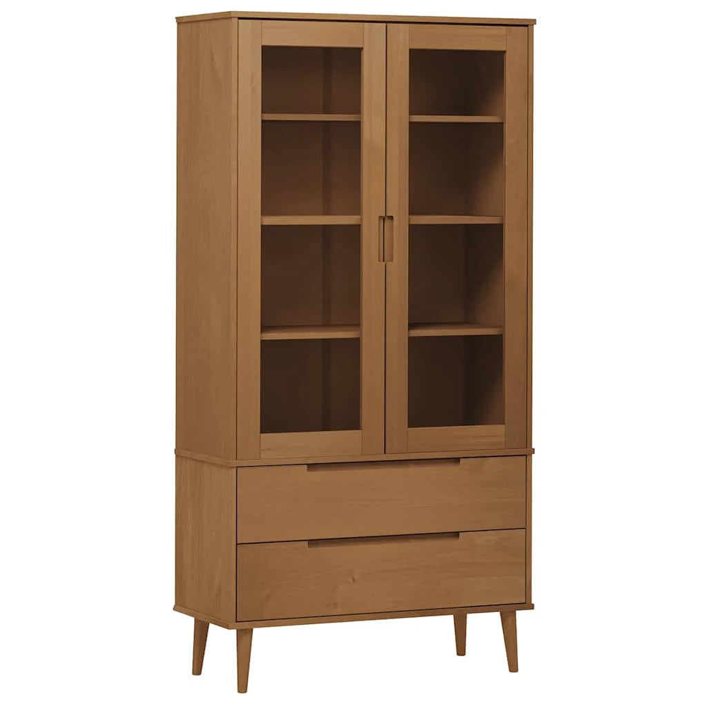 Vetrina in stile scandinavo con ampio spazio di archiviazione 90 x 35 x 175 cm realizzata in legno massello di pino marrone 02_0057607