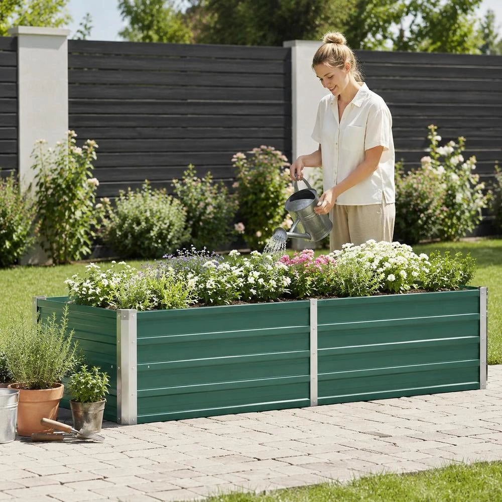 Garden Raised Bed Galvanized Steel 240x40x45 Cm Green