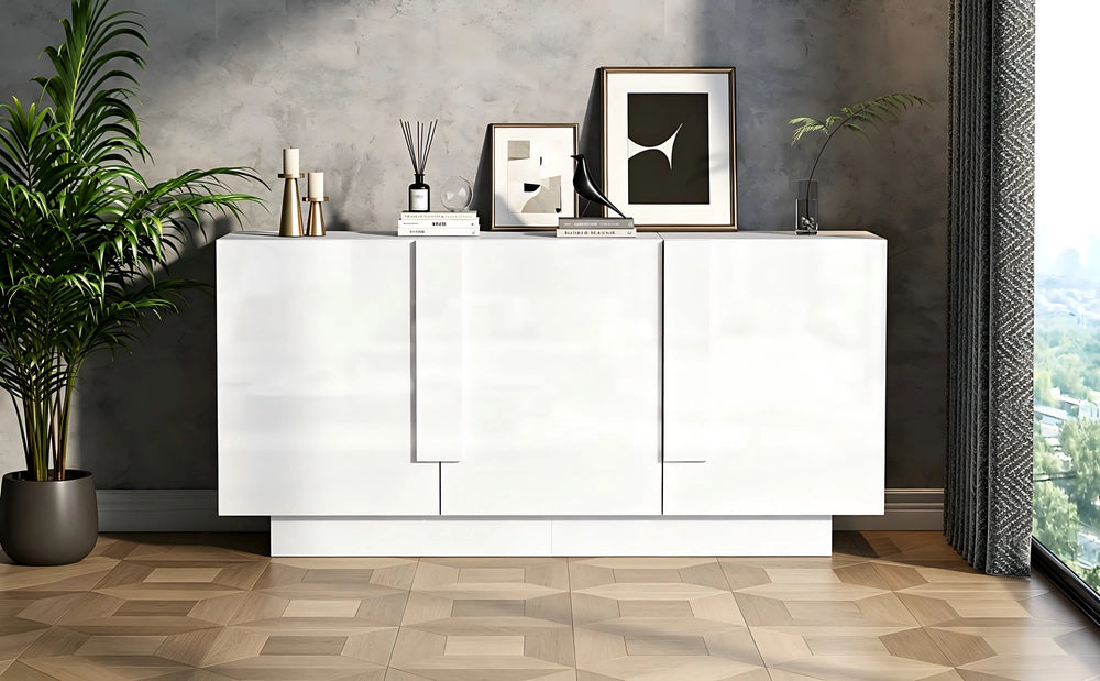 Credenza da Soggiorno con 3 Ante e 6 Ripiani ¨C MINIMAL ¨C Bianco Lucido, 160x60x35