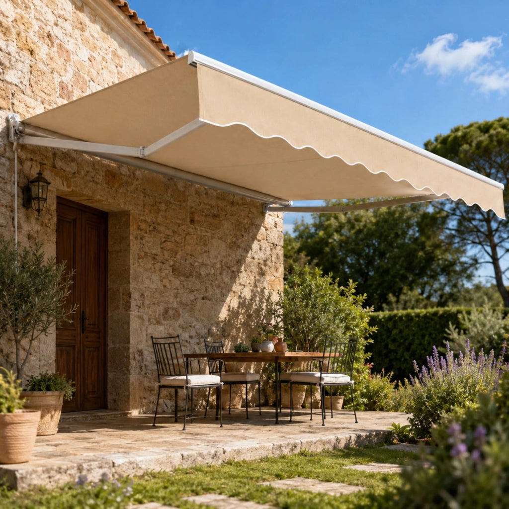 Tenda Da Sole Avvolgibile Con Apertura Manuale A Manovella E Pendenza Regolabile Struttura In Alluminio Rinforzato Per Balcone Terrazza Veranda Spazio Esterno Design Contemporaneo 295 x 250 Cm Beige