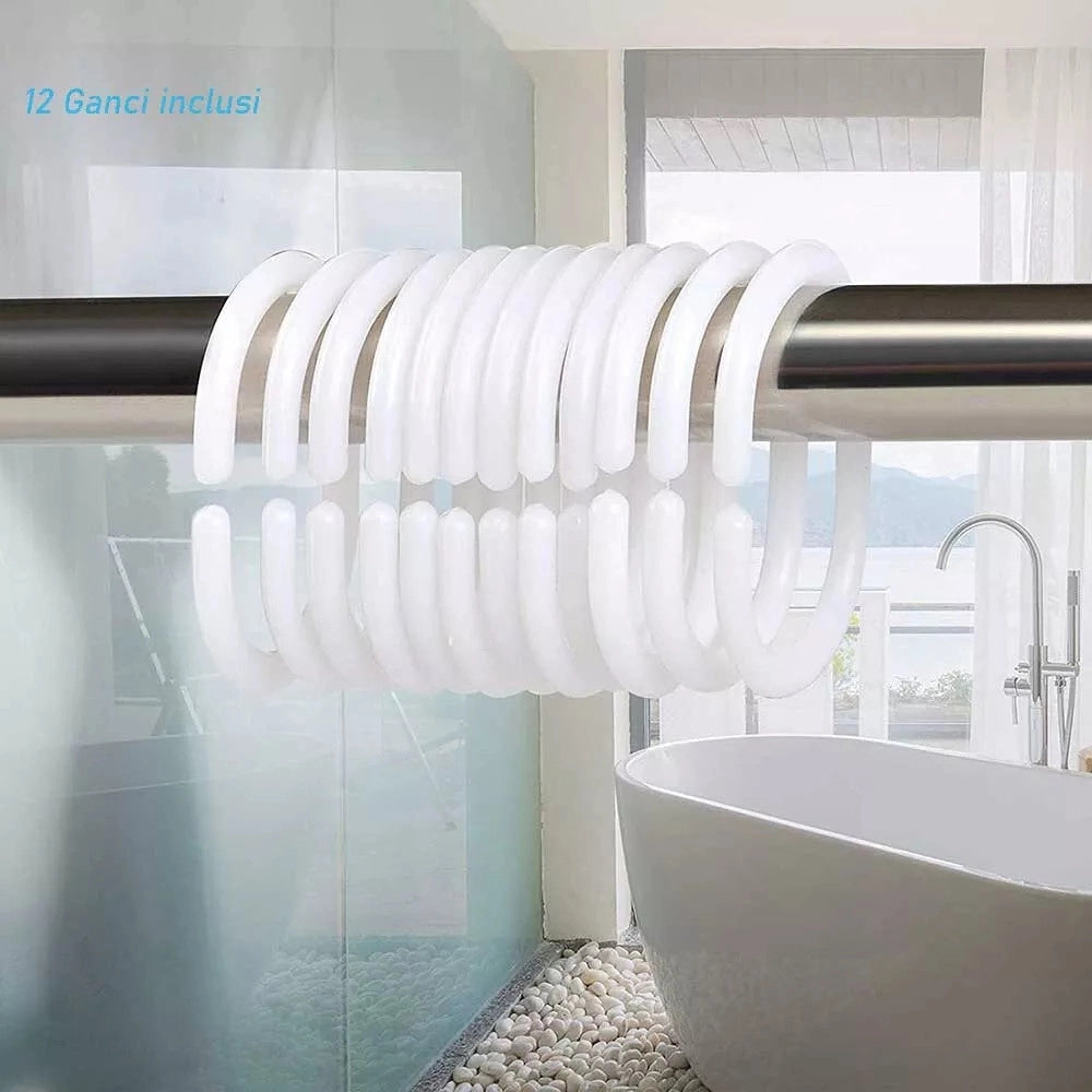 Trade Shop - Tenda Per Doccia Vasca Da Bagno Peva 12 Ganci Decorata Con Piume 180x200cm 87571 -