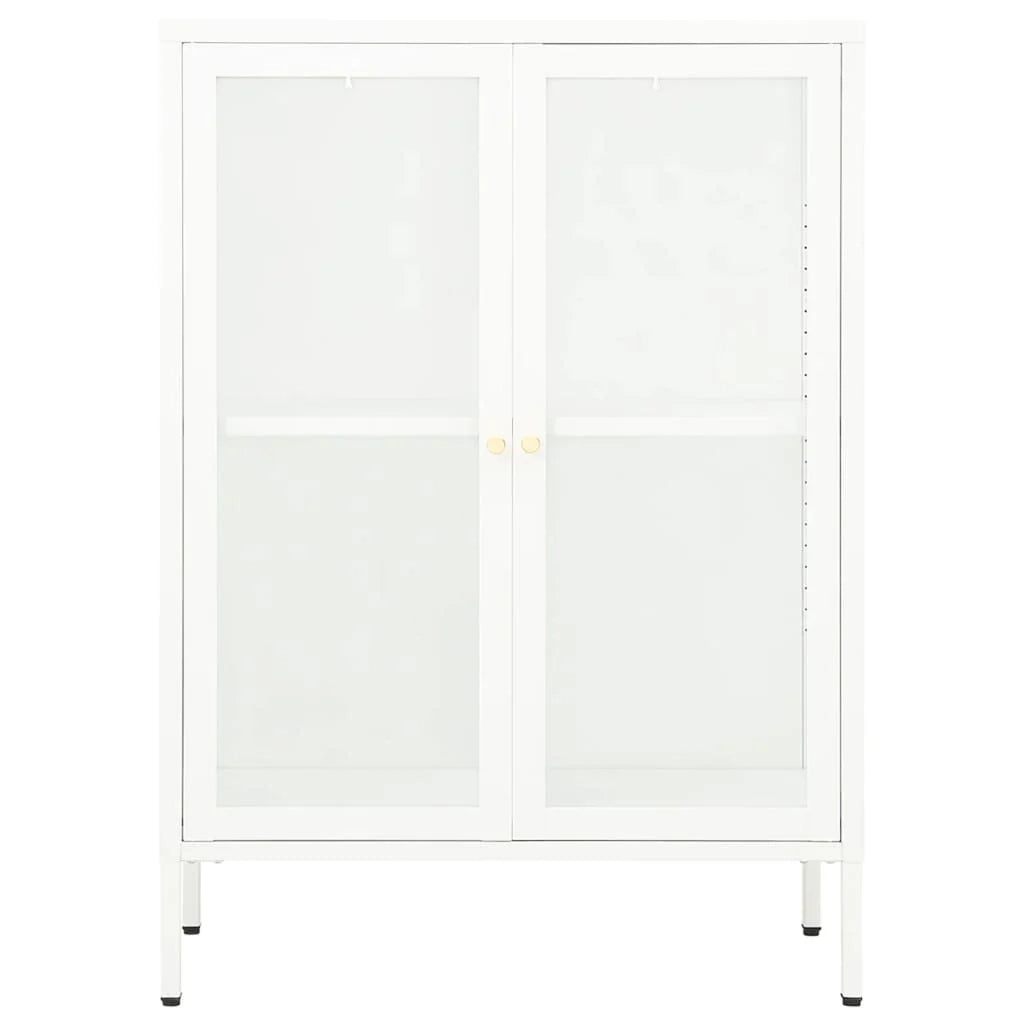 Buffet credenza cassettiera armadio mobile contenitore organizer per cucina soggiorno salotto 75 x 35 x 105 cm acciaio e vetro bianco 02_0030503