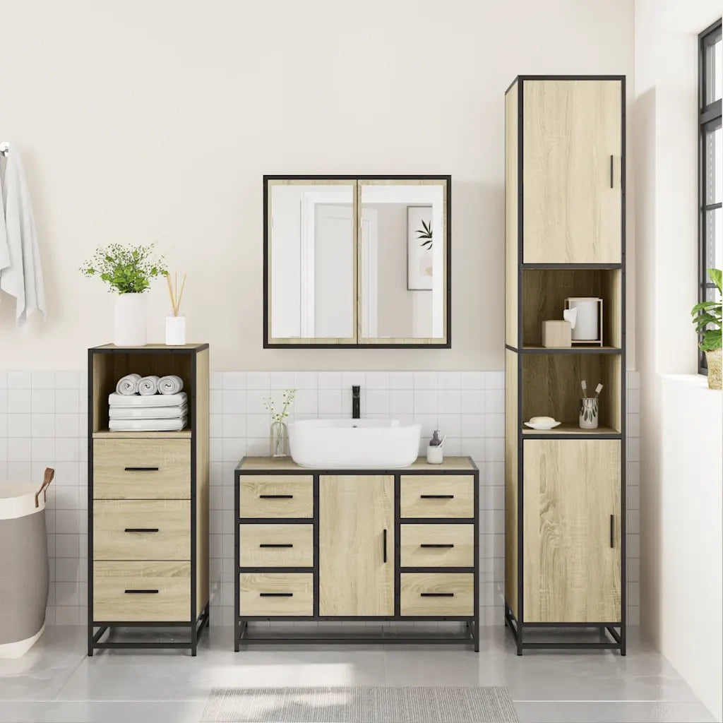 Set Mobili da Bagno 3 pz Rovere Sonoma in Legno Multistrato 3301081