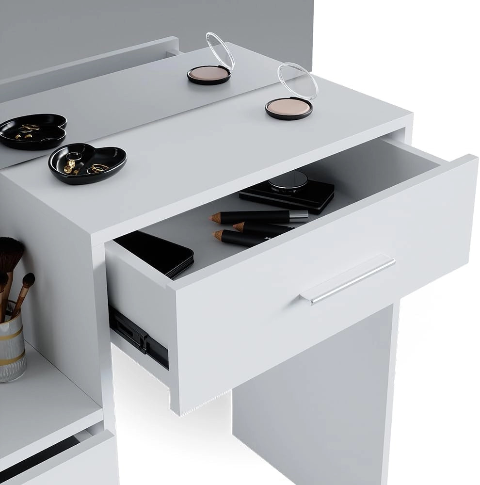 Vicco Tavolo da toeletta Conrada, Bianco, 80 cm con sgabello, adatto per l'organizzazione di articoli cosmetici e accessori
