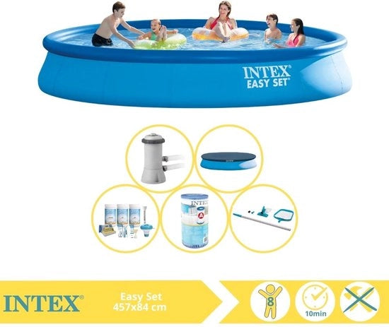 Piscina da giardino Easy Set - Piscina gonfiabile - 457x84 cm - Incluso coperchio, kit di manutenzione, filtro e set di manutenzione