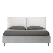 Letto Matrimoniale 160x190 cm con Rete e Contenitore Struttura Cemento con Cuscini in Similpelle Egos Antea Bianco