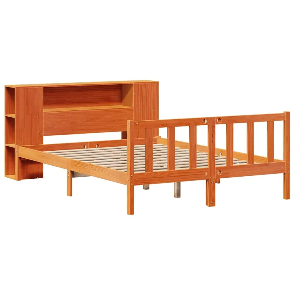 Letto Libreria senza Materasso Marrone Cera 150x200 cm in Pino 3321672
