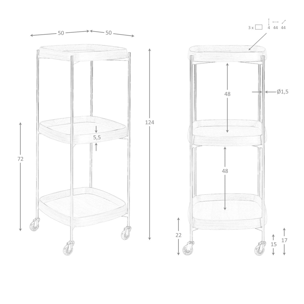 Carrello minibar in noce e acciaio nero