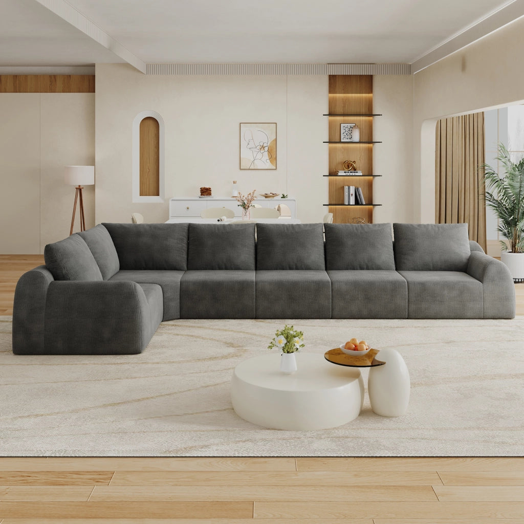 Divano angolare in chenille con imbottitura in schiuma elastica - grigio scuro