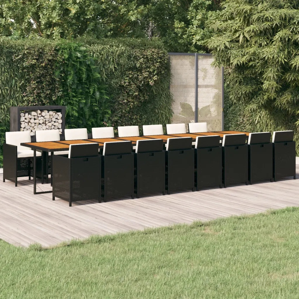 Set da Pranzo da Giardino 17 pz con Cuscini Nero in Polyrattan 3095680