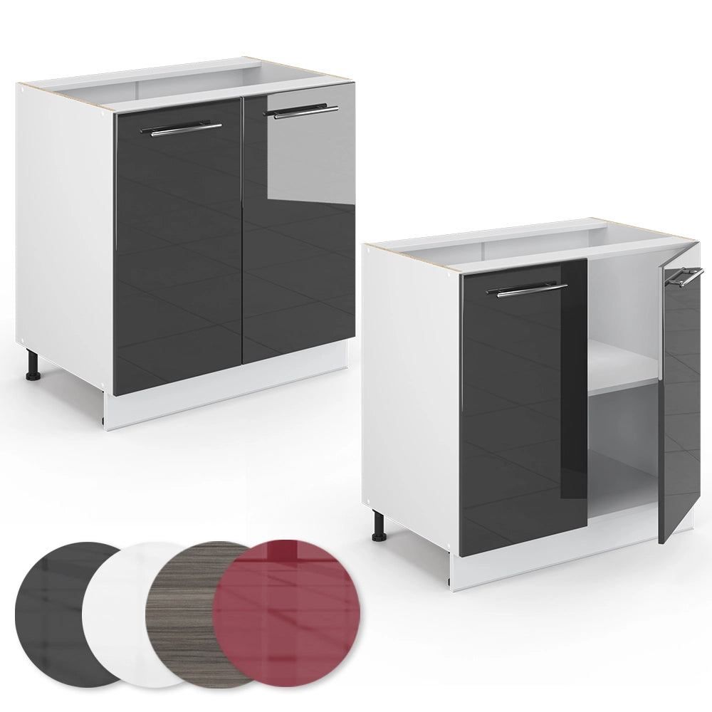 Mobile lavello cucina Fame-Line Antracite lucido/Bianco 80 cm con ripiano, senza piano di lavoro Vicco