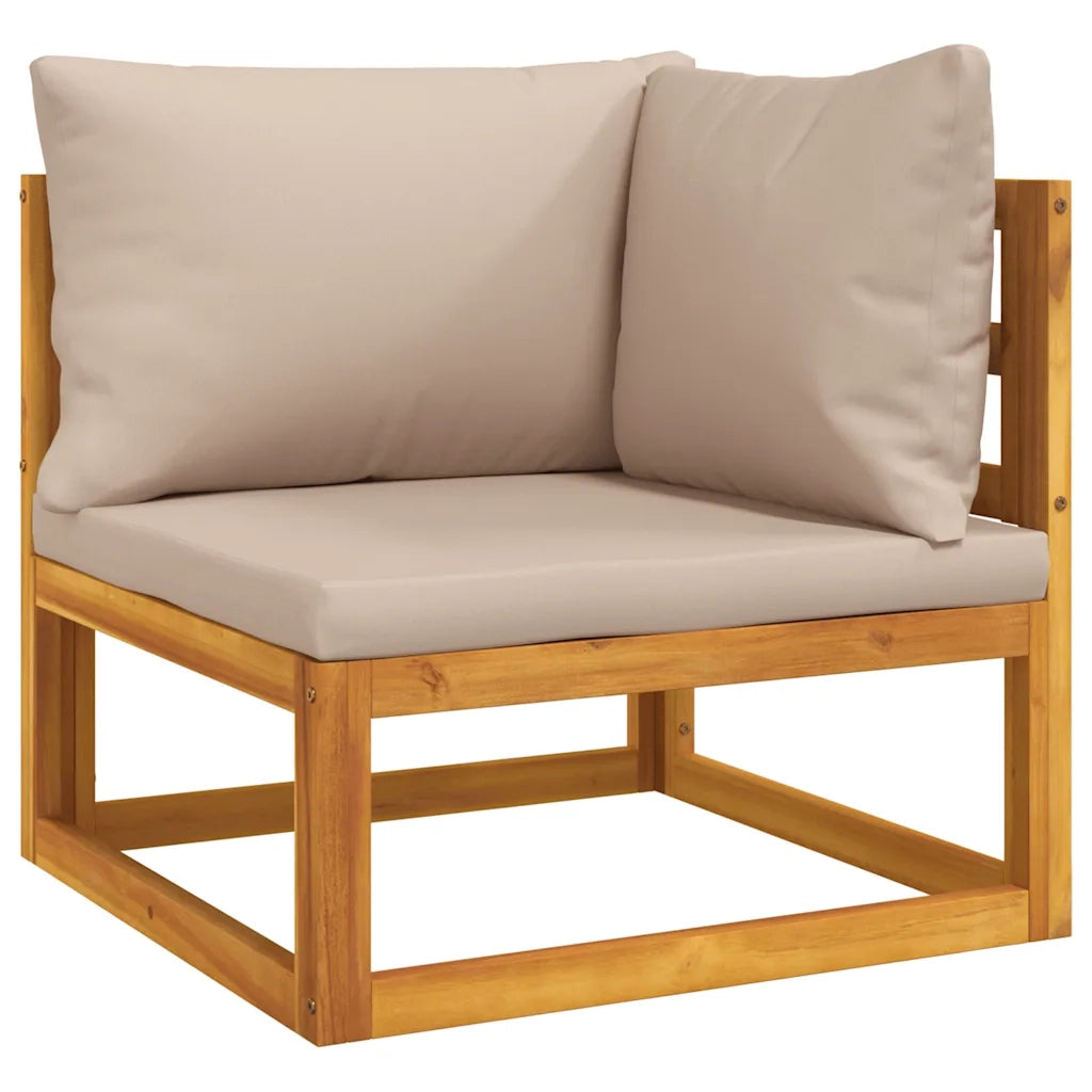 Divano Angolare Modulare Cuscini Tortora Legno Massello Acacia 360004