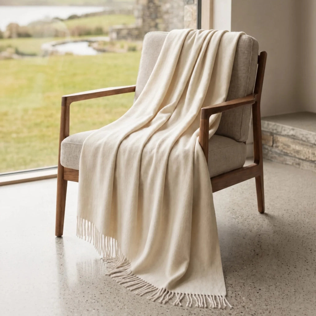 Plaid Living 130x170 cm in Cotone Blend | Coperta Leggera 250 gr/mq per Divano e Letto | Design Elegante e Tessuto Morbido | Avorio