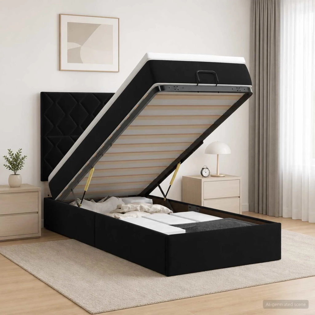 Letto Ottomano con Materasso e LED Nero 80 x 200 cm Velluto 3458339