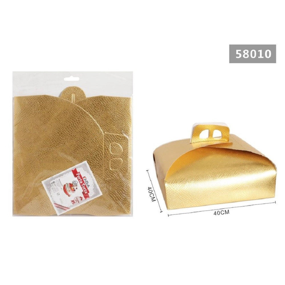 Trade Shop - Set 3pz Scatola Porta Torta Oro 40x40 Cm Per Dolci Paste Pasticceria Festa 58010 -