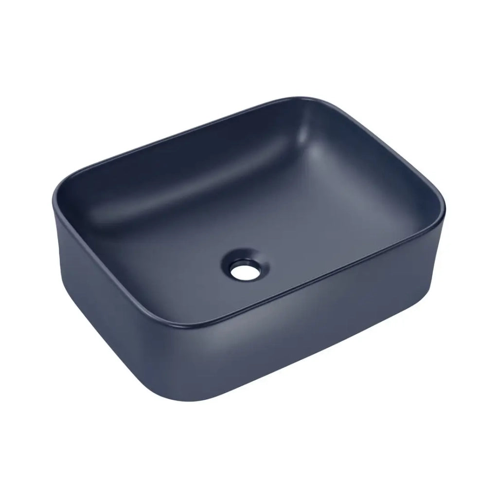 Lavabo da appoggio rettangolare 50,5x38 cm blu navy opaco in ceramica