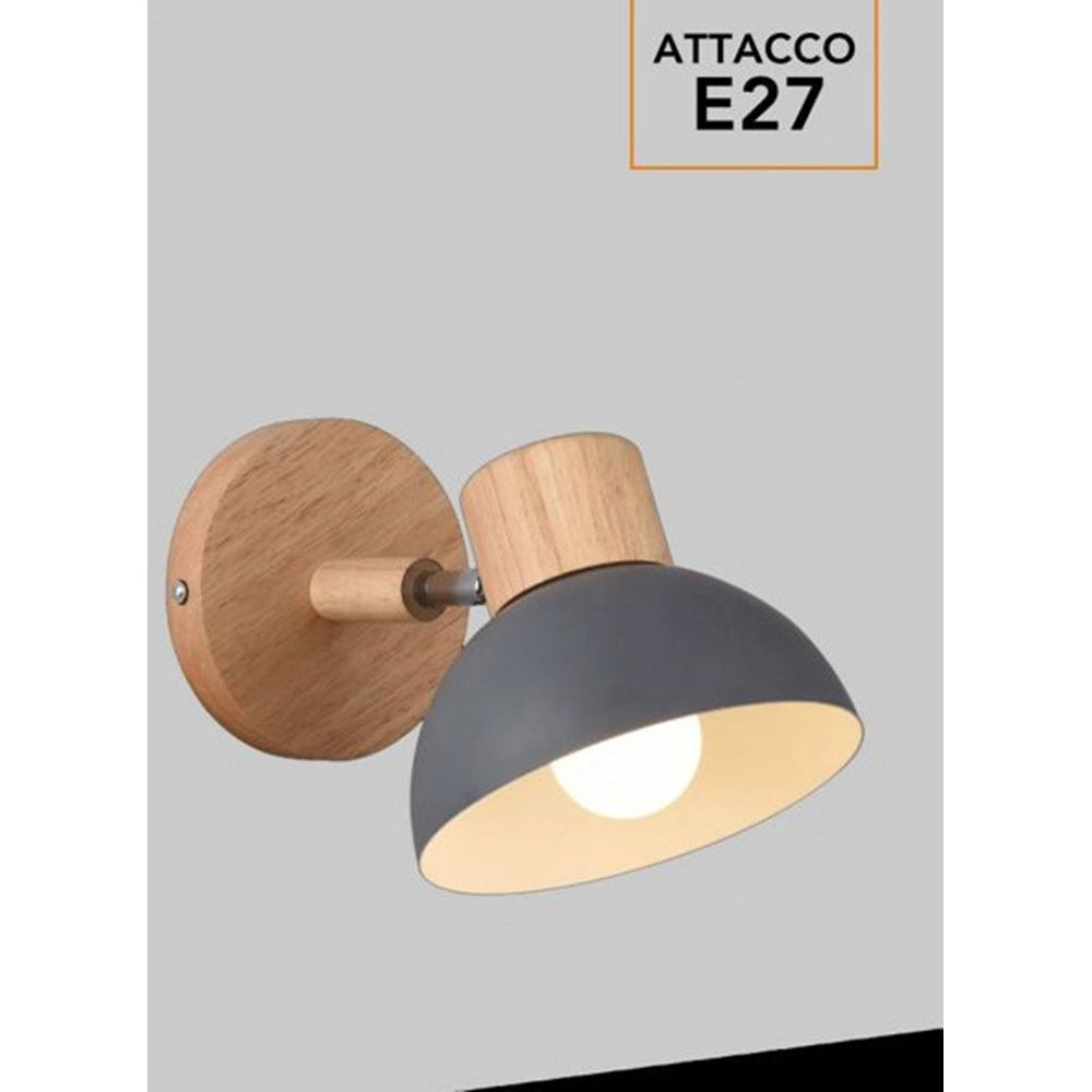 Trade Shop - Applique Da Parete Moderno In Legno Metallo Paralume Orientabile Attacco E27 Ip20 Aq40 -