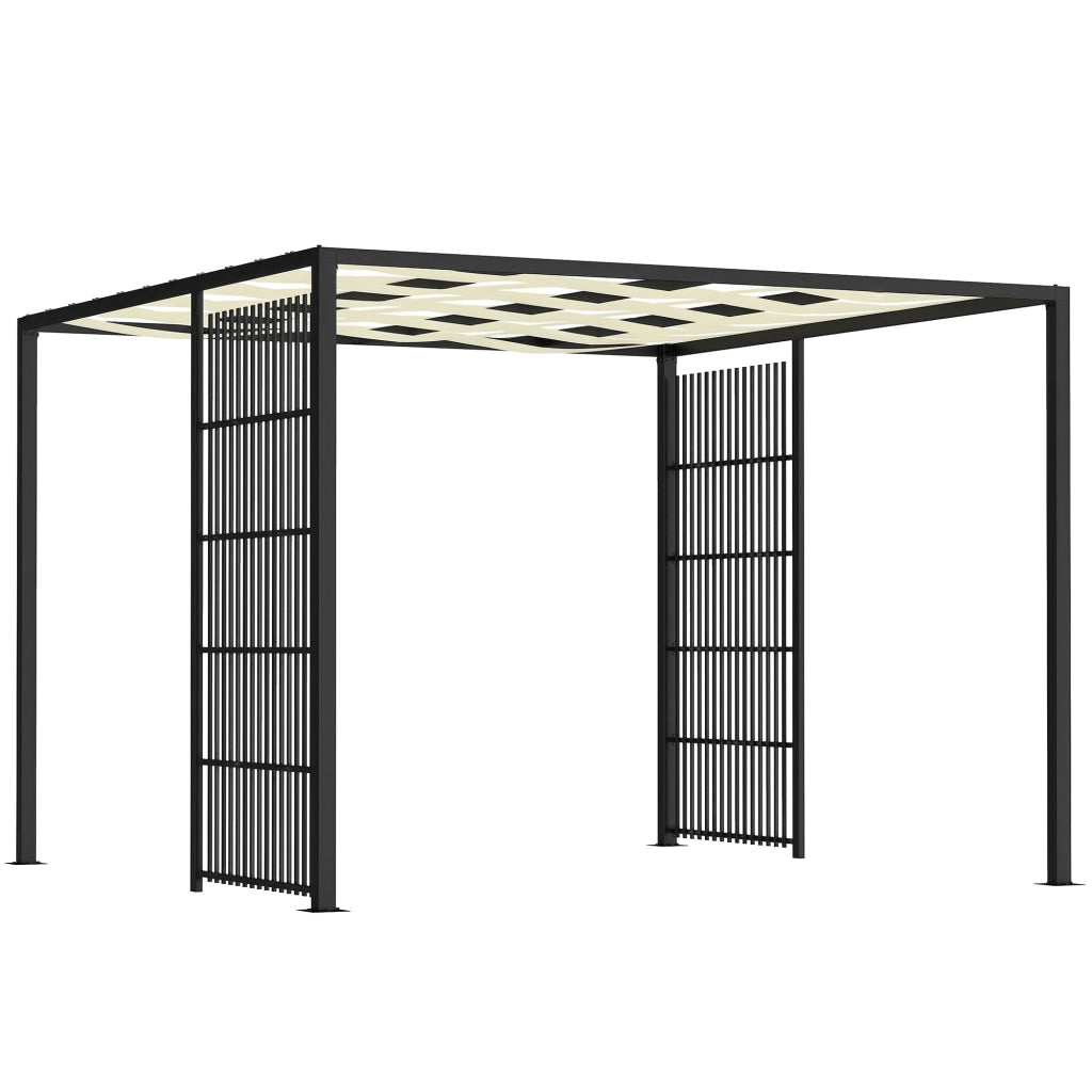 Pergola per Esterno 3x3 m con Copertura Ondulata e Pannelli Laterali, in Metallo e Poliestere Nero