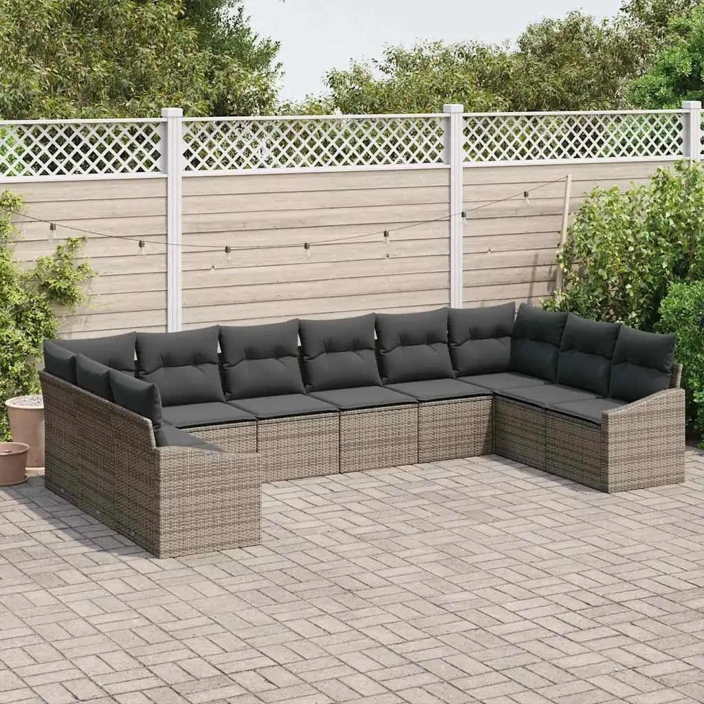 Set Divano da Giardino 10 pcs Grigio polyrattan
