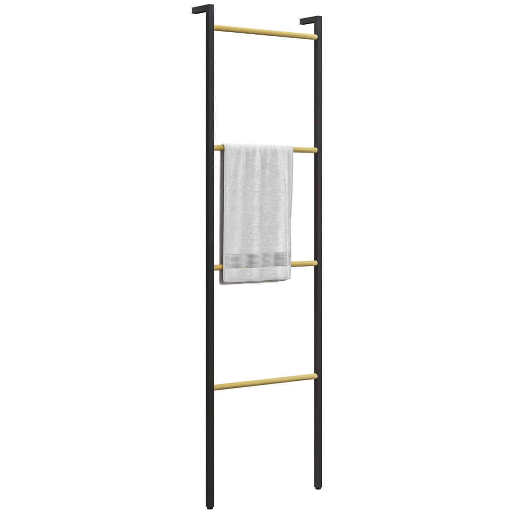 Porta Asciugamani da Bagno a Parete con 4 Barre di Bamb¨´ e Telaio in Acciaio ¨C Minimal ¨C 49x5,5x167,5 cm Nero e Naturale