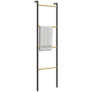 Porta Asciugamani da Bagno a Parete con 4 Barre di Bamb¨´ e Telaio in Acciaio ¨C Minimal ¨C 49x5,5x167,5 cm Nero e Naturale