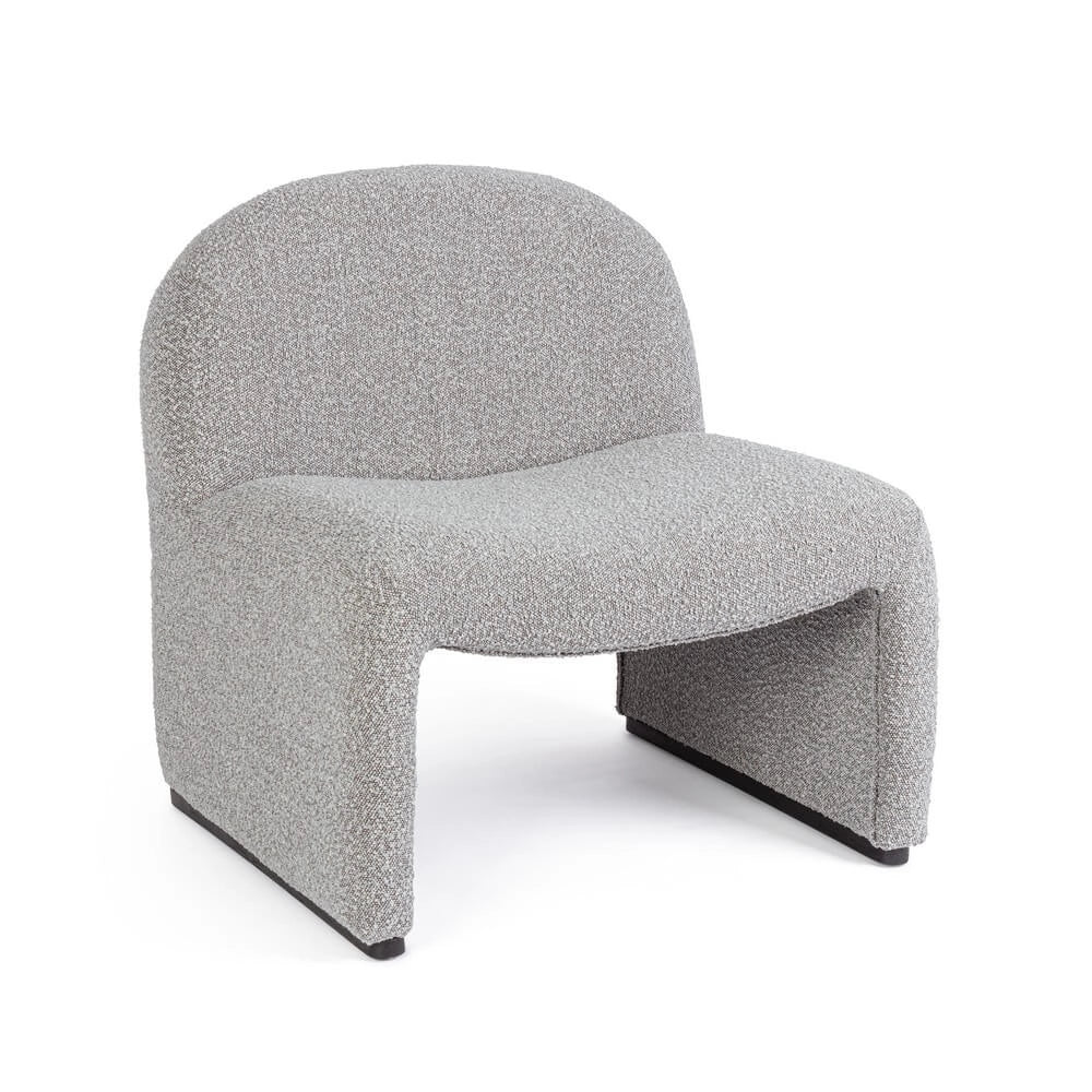 Poltrona Lounge Imbottita in Tessuto Bouclé con Base in Legno - RENATA