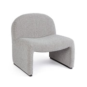 Poltrona Lounge Imbottita in Tessuto Bouclé con Base in Legno - RENATA