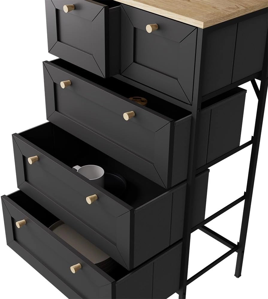 Cassettiera Belaro, Nero, 56 x 95 cm con 5 cassetti, adatto per riporre abbigliamento e accessori