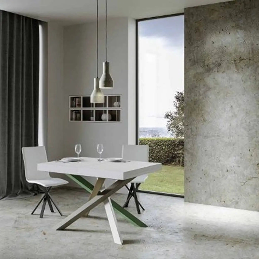 Tavolo allungabile 130/390x90 cm Volantis colore bianco frassino gambe multicolore 4/A