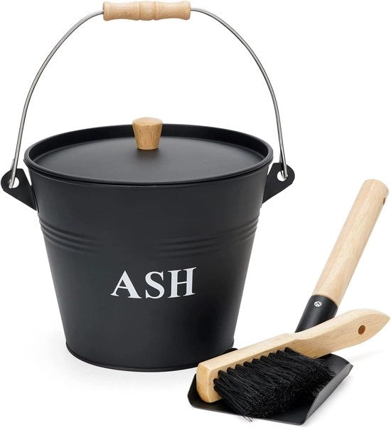 Mini-aspiratore con coperchio - Cestello metallico per camino e forno a legna - Incluso rastrello e spazzola